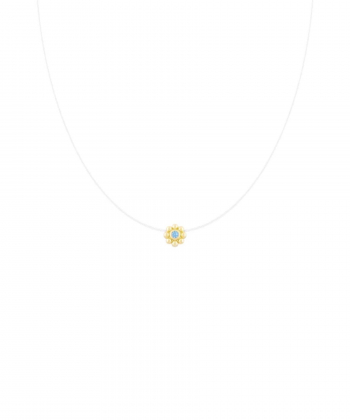 گردنبند نخ نامرئی گل سه بعدی وسط نگین آبی درریس Doris کد P5077