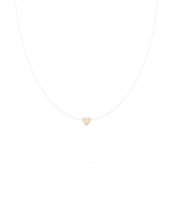 گردنبند نخ نامرئی قلب کوچک با میناکاری سفید درخشان درریس Doris کد P5070