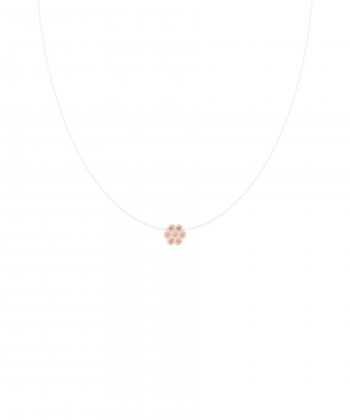 گردنبند نخ نامرئی فلاور سه بعدی با نگین صورتی درریس Doris کد P5065