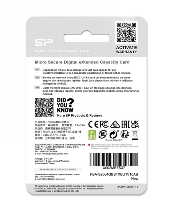 کارت حافظه microSDXC سیلیکون پاور مدل ELITE کلاس 10 استاندارد UHC-I U1 سرعت 100MBps ظرفیت 64 گیگابایت