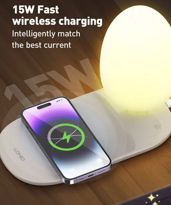شارژر بی‌سیم و چراغ خواب رومیزی 15 وات الدینیو Ldnio fats Wireless Charging Desk Lamp Y3