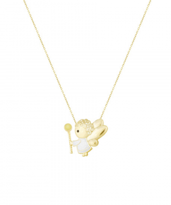 گردنبند فرشته جادو با مینا سفید و چوبدستی سحرآمیز دایره درریس Doris کد P2091