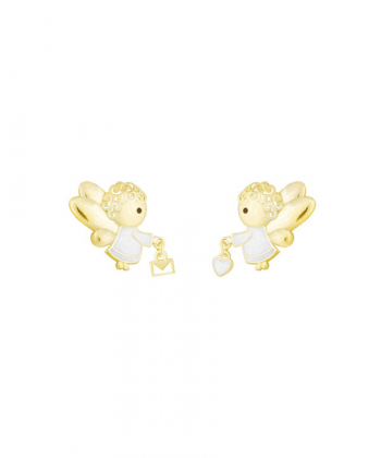 گوشواره فرشته جادو با میناکاری سفید و قلب و نامه درریس Doris کد P2073