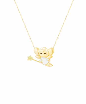 گردنبند فرشته خوشحالی با میناکاری سفید و چوبدستی سحرآمیز ستاره درریس Doris کد P2101