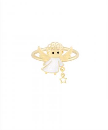 انگشتر رینگ فرشته نیکه با میناکاری سفید و ستاره درخشان درریس Doris کد P2105