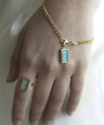 آویز فیروزه آبی مستطیل متوسط عمودی درریس Doris کد P1801