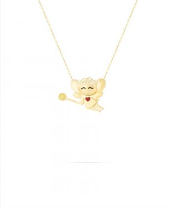 گوشواره فرشته خوشحالی قلب قرمز با چوبدستی سحرآمیز دایره درریس Doris کد P2130