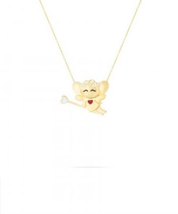 گردنبند فرشته خوشحالی قلب قرمز با چوبدستی سحرآمیز قلب درریس Doris کد P2131