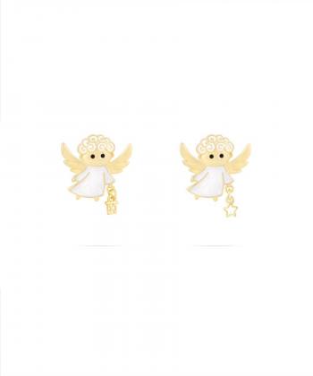 گوشواره فرشته نیکه با میناکاری سفید و ستاره و فانوس سحرآمیز درریس Doris کد P2139