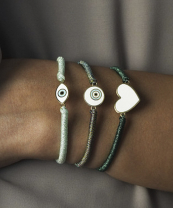 دستبند بافت رنگارنگ آبی و دایره مالاکیو درخشان درریس Doris کد P2877