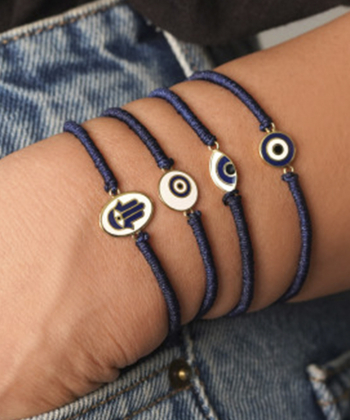 دستبند بافت سرمه ایی چشم نیمه باز وینک با میناکاری سرمه ایی درریس Doris کد P2353