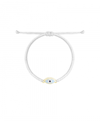 دستبند بافت سفید آویز مالاکیو مژه دار فیروزه ایی درریس Doris کد P3120