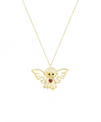 گردنبند فرشته نیکه قلب قرمز و بال توخالی درریس Doris کد P2285