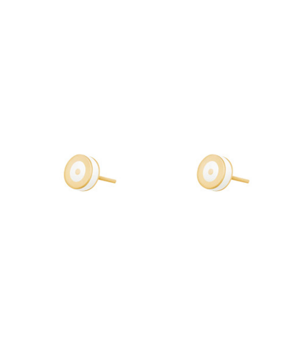 گوشواره میخی لیندو زرگون با میناکاری سفید درریس Doris کد P3466