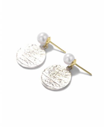 گوشواره سکه اصفهان نقره و میخی مروارید طلا درریس Doris کد P976