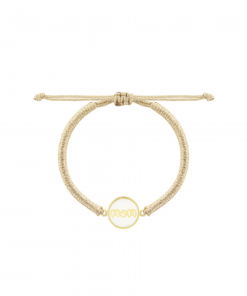 دستبند بافت طلایی mom دایره با میناکاری سفید درریس Doris کد P3089