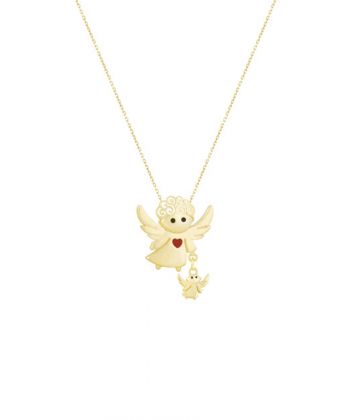 گردنبند فرشته نیکه قلب قرمز و پوتو درریس Doris کد P3166