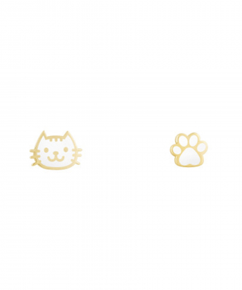 گوشواره میخی ردپا  و پیشی با میناکاری سفید درریس Doris کد P3306