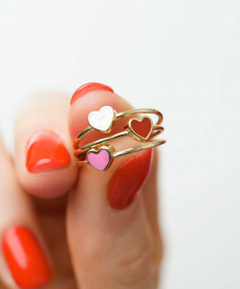 انگشتر قلب با میناکاری صورتی فلامینگو و رینگ مفتولی درریس Doris کد P3780