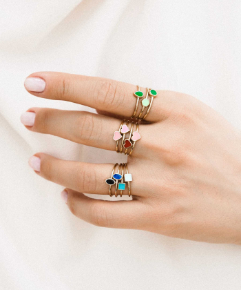 انگشتر دایره با میناکاری سبز و رینگ مفتولی درریس Doris کد P3781