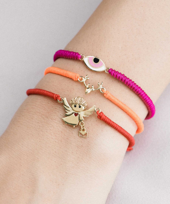 دستبند بافت سرخابی چشم نیمه باز وینک با میناکاری صورتی درریس Doris کد P3795