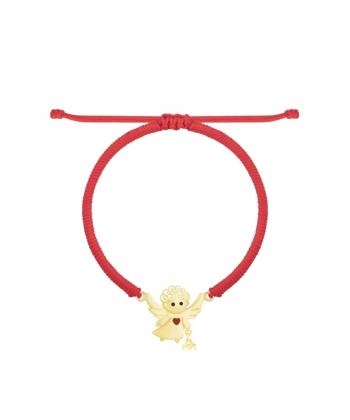 دستبند بافت قرمز گوجه ایی فرشته نیکه قلب قرمز و نامه درریس Doris کد P3646