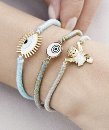 دستبند بافت لمه نقره ایی فرشته نیکه با میناکاری سفید و قلب درخشان درریس Doris کد P3652