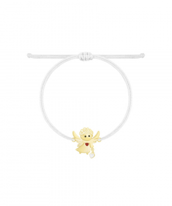 دستبند نخی لمه سفید فرشته نیکه قلب قرمز با قلب درخشان درریس Doris کد P3574