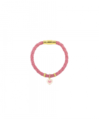 دستبند چرمی صورتی فلامینگو قلب با میناکاری صورتی و سفید درریس Doris کد P4276