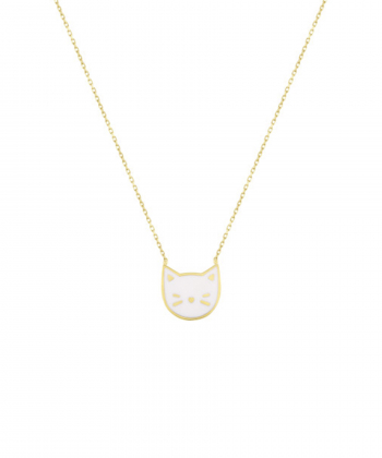 گردنبند گربه با میناکاری سفید کودک درریس Doris کد P2768