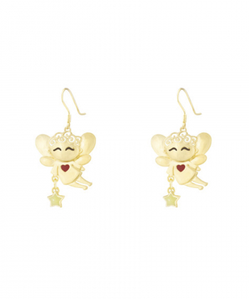 گوشواره عصایی فرشته خوشحالی با قلب قرمز و آویز ستاره درریس Doris کد P2777