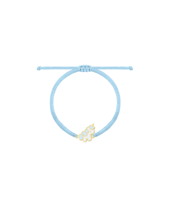 دستبند بافت آبی روشن پونی تک شاخ با میناکاری آبی کمرنگ درریس Doris کد P4377