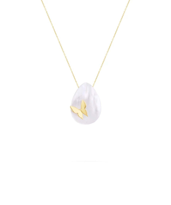 گردنبند زنجیری پروانه سه بعدی بزرگ با سنگ صدفی درریس Doris کد P3942