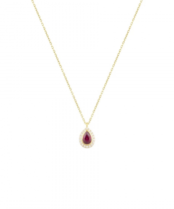 گردنبند اشک با سنگ قرمز و قاب نگین دار درریس Doris کد P4177