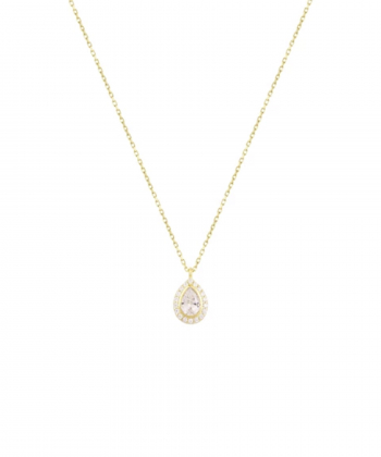 گردنبند اشک با سنگ سفید و قاب نگین دار درریس Doris کد P4176