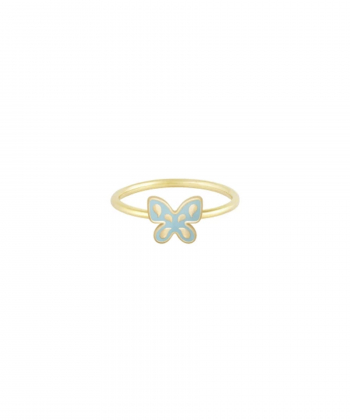 انگشتر پروانه بهاری با میناکاری آبی آکوا و رینگ مفتولی درریس Doris کد P4097