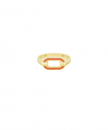 انگشتر لوپ با میناکاری نارنجی نئونی و رینگ نیم هلال درریس Doris کد P4133