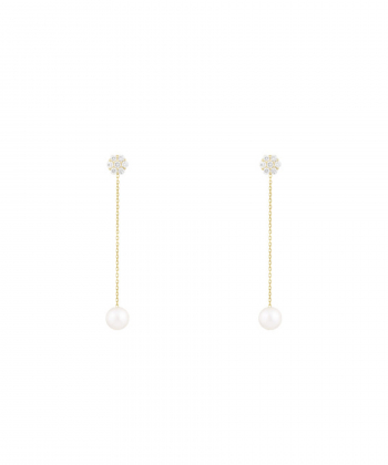 گوشواره فلاور و مروارید با زنجیر درریس Doris کد P922