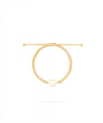 دستبند بافت لمه لیمویی گربه با میناکاری سفید درریس Doris کد P3991