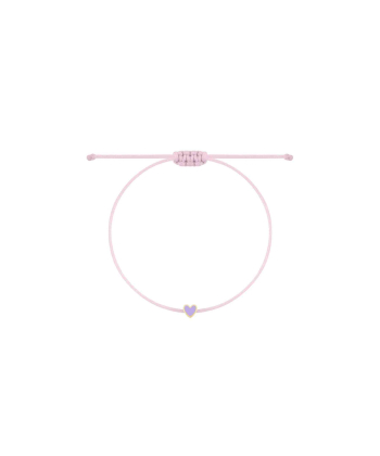 دستبند نخی صورتی تک رج کمرنگ قلبک با میناکاری یاسی درریس Doris کد P5010