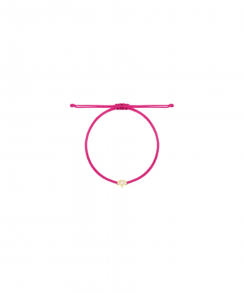 دستبند نخی سرخابی قلب گارنت با میناکاری سفید درخشان درریس Doris کد P4705