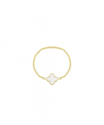 انگشتر زنجیری شبدر با میناکاری مشکی و سفید درریس Doris کد P4846