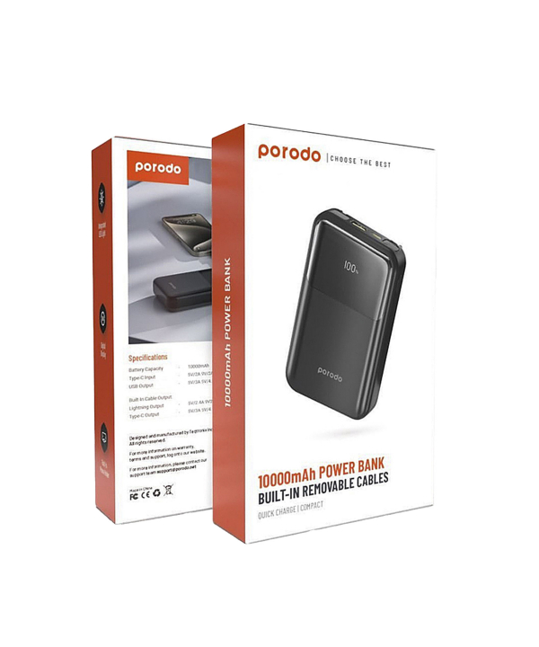 پاور بانک PORODO مدل BUIT-IN REMOVABLE CABLES PD-PBFCH038