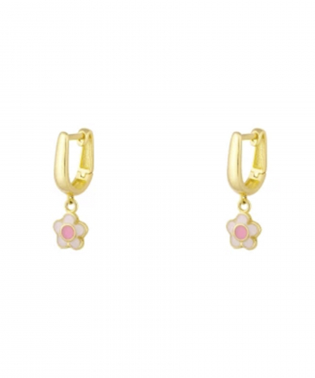 گوشواره کلیپسی گل با میناکاری سفید و صورتی درریس Doris کد P4890
