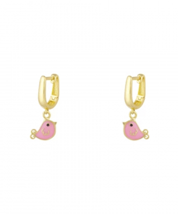 گوشواره کلیپسی جوجه با میناکاری صورتی درریس Doris کد P4891