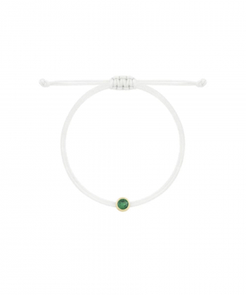 دستبند نخی سفید با تک نگین سبز درریس Doris کد P4907