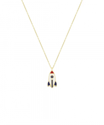 گردنبند موشک سفید با میناکاری سرمه ای و قرمز درریس Doris کد P4303