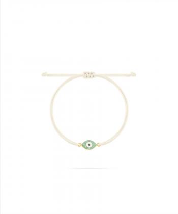 دستبند نخی سفید چشم مژه دار با میناکاری سبز کالکشن حوض نقاشی درریس Doris کد P5143