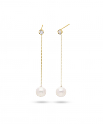 گوشواره تک نگین و مروارید و زنجیر کیا گالری Kia Gallery کد E555