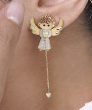 گوشواره فرشته عشق و قلب با میناکاری سفید از کالکشن قصه پریان درریس Doris کد P2080